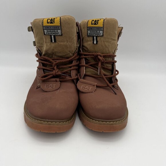 Mens CAT Brown Oil-Resistant Leather Work Boots Size 10 Durable